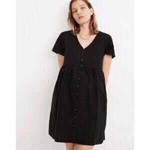 Madewell Alexandra Black Linen Blend Button Front Mini Dress Pockets XS